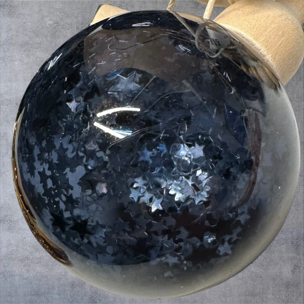 Pier 1 Imports Christmas Ornaments Navy Blue Star Spheres & Amber Drops 10pc Lot